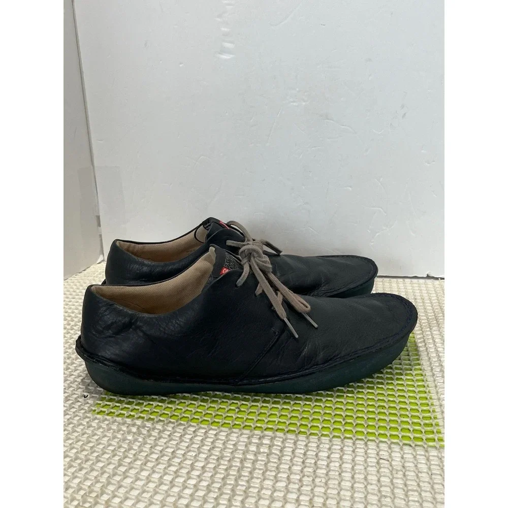 Camper Black Leather Lace-Up Sneakers with Gray Laces
